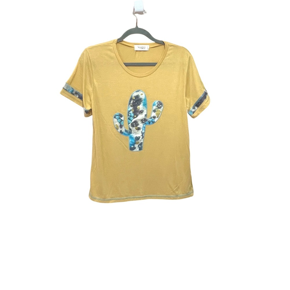 Wanderer by Southern Grace Mustard Yellow Cactus T-Shirt Western Cowgirl Boho M - Picture 2 of 9